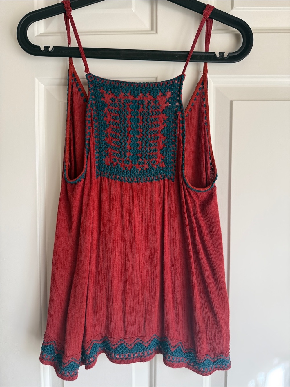 Ecote Red Camisole with Teal Embroidered Panel